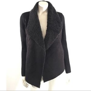 Chelsea &Theodore Sweater Coat Med Brown Faux Fur